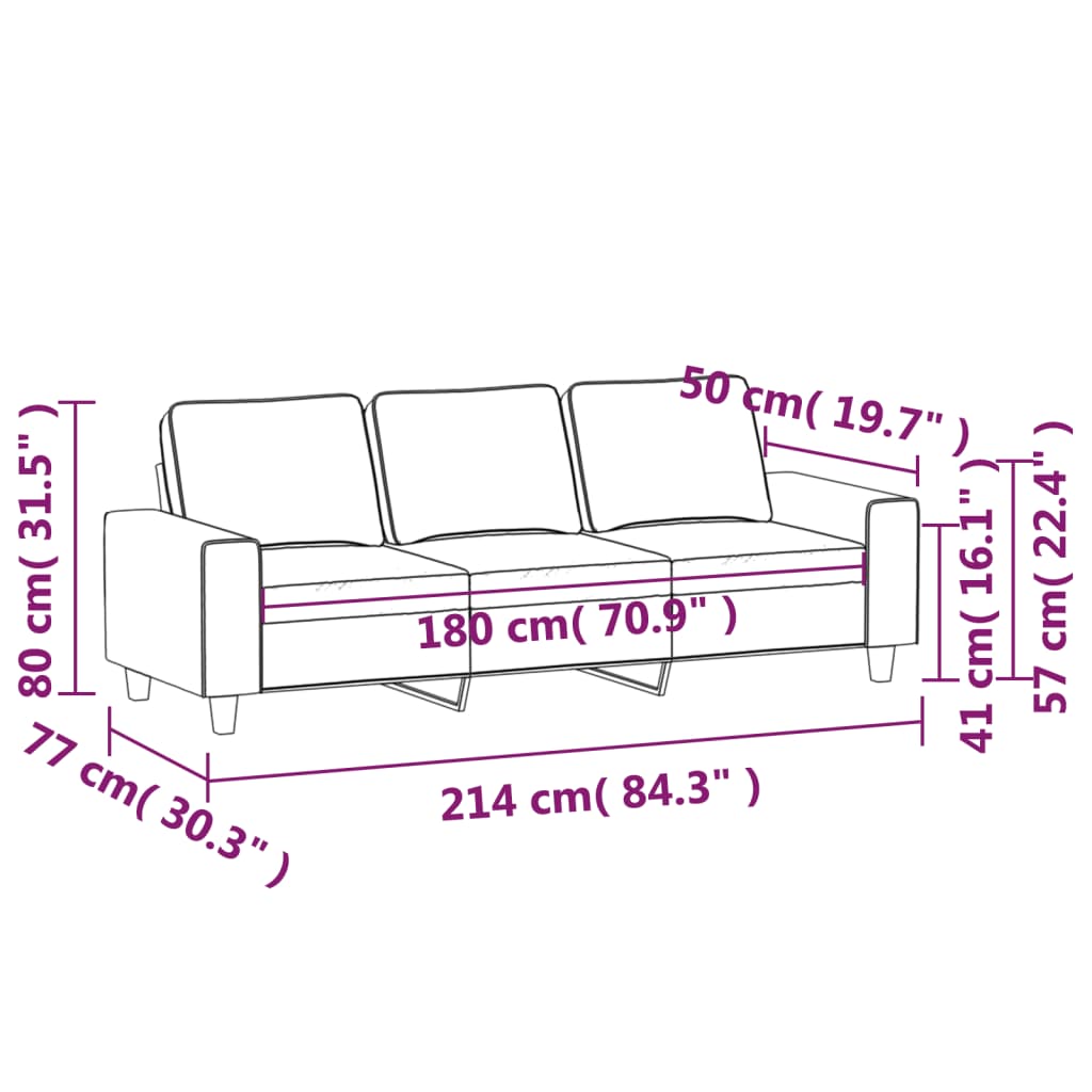 3-sitssoffa brun 180 cm tyg