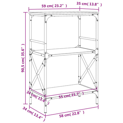 Bokhylla 3 hyllplan rökfärgad ek 59x35x90,5 cm konstruerat trä