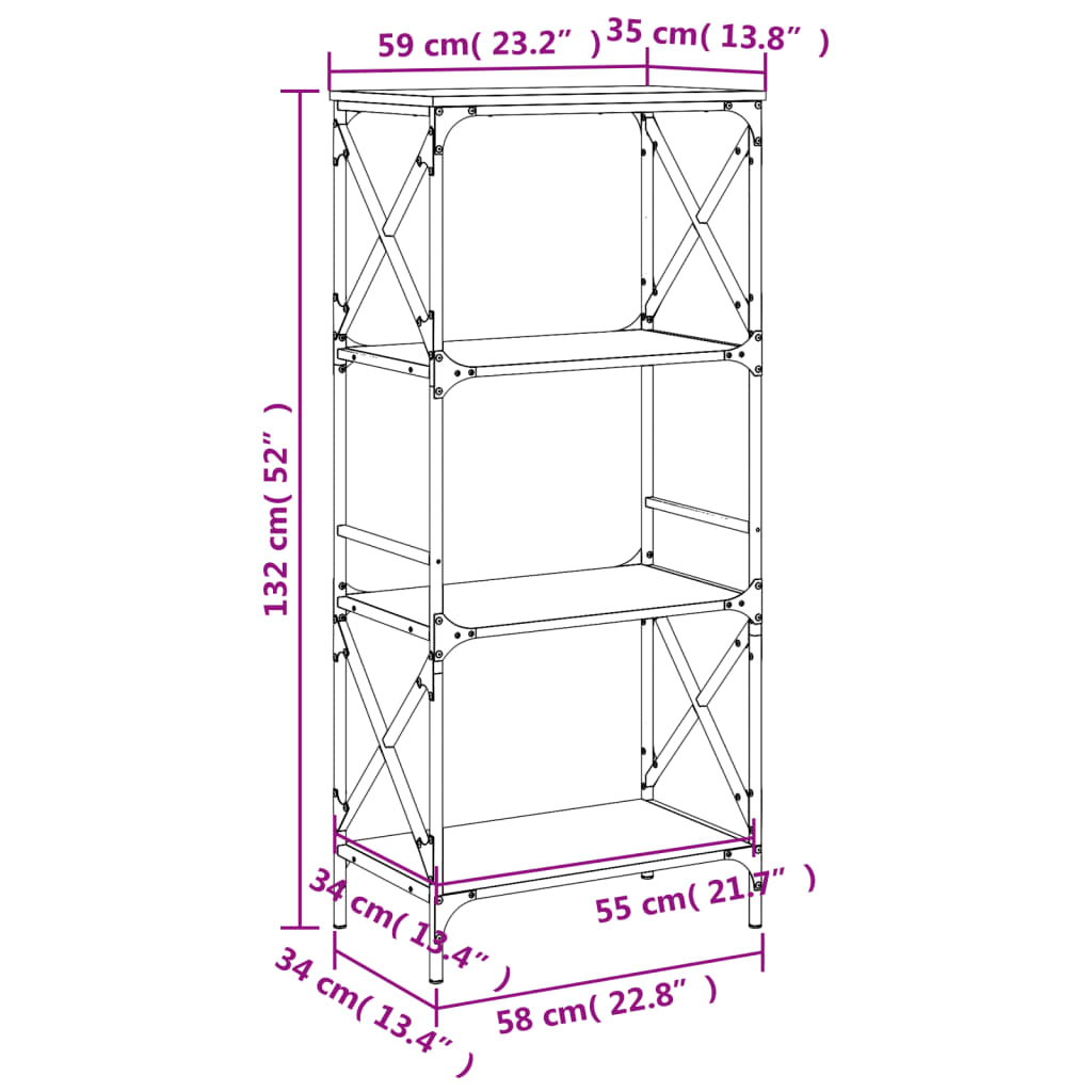 Bokhylla 4 hyllplan sonoma-ek 59x35x132 cm konstruerat trä