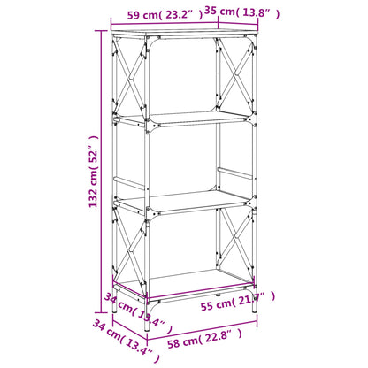 Bokhylla 4 hyllplan sonoma-ek 59x35x132 cm konstruerat trä