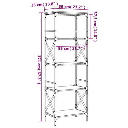 Bokhylla 5 hyllplan sonoma-ek 59x35x171 cm konstruerat trä