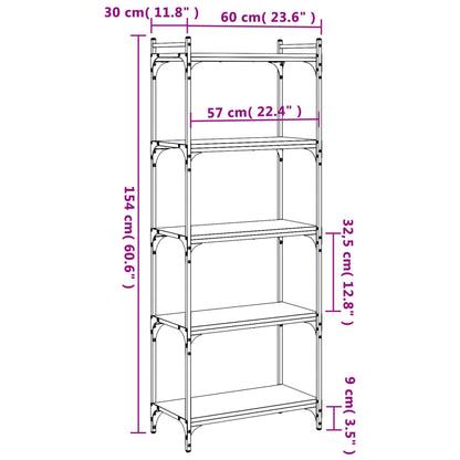 Bokhylla 5 hyllplan sonoma-ek 60x30x154 cm konstruerat trä