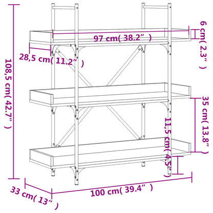 Bokhylla 3 hyllplan brun ek 100x33x108,5 cm konstruerat trä