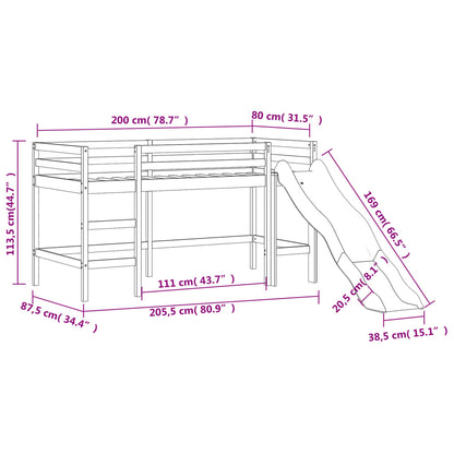 Loftsäng med rutschkana vit 80x200 cm massiv furu