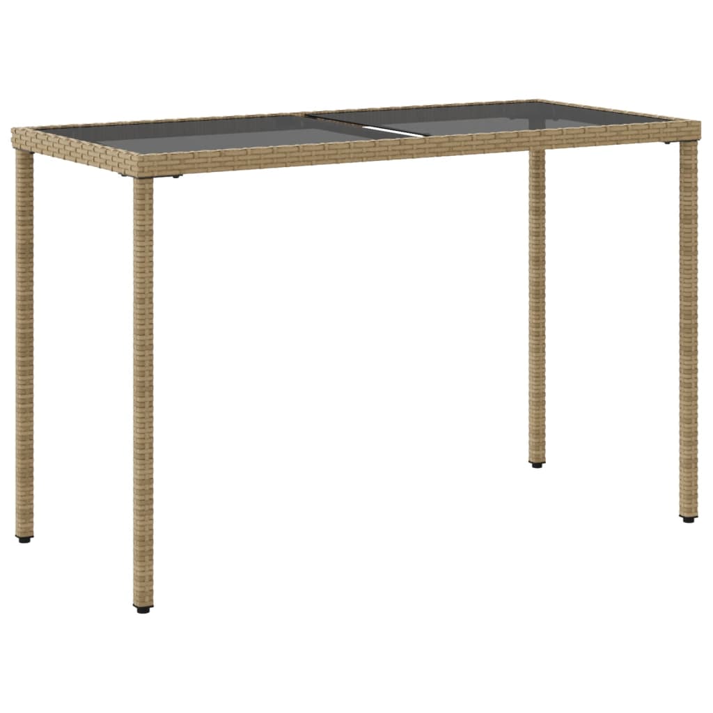 Trädgårdsbord med glasskiva beige 115x54x74 cm konstrotting