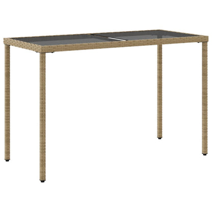 Trädgårdsbord med glasskiva beige 115x54x74 cm konstrotting