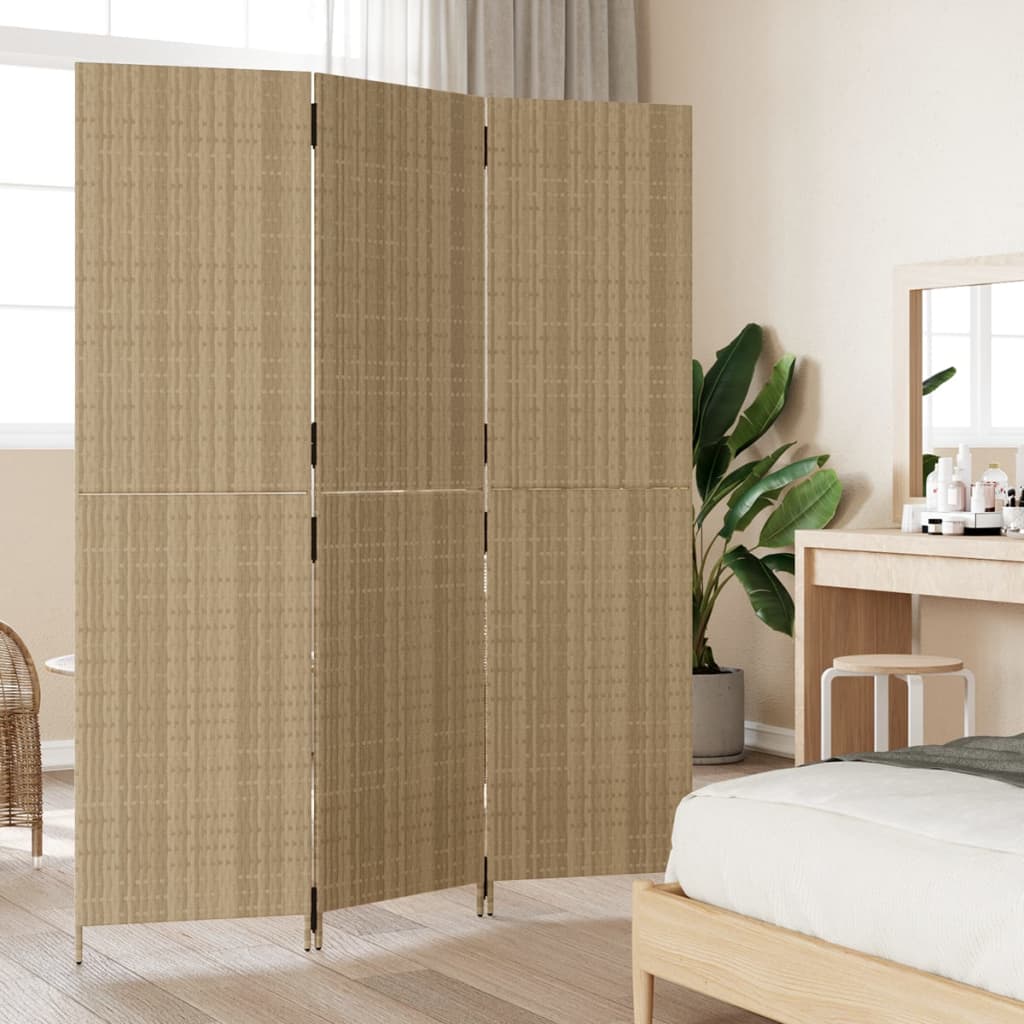 Rumsavdelare 3 paneler beige konstrottning