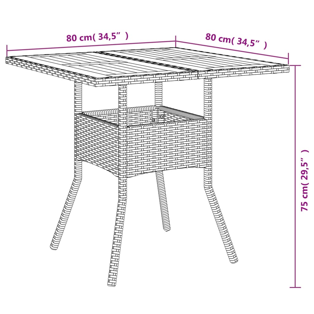 Trädgårdsbord med akaciaträ grå 80x80x75 cm konstrotting