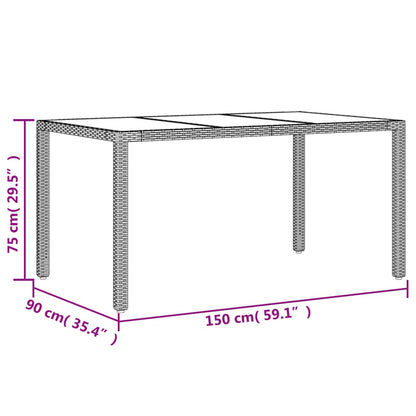 Trädgårdsbord med glasskiva brun 150x90x75 cm konstrotting