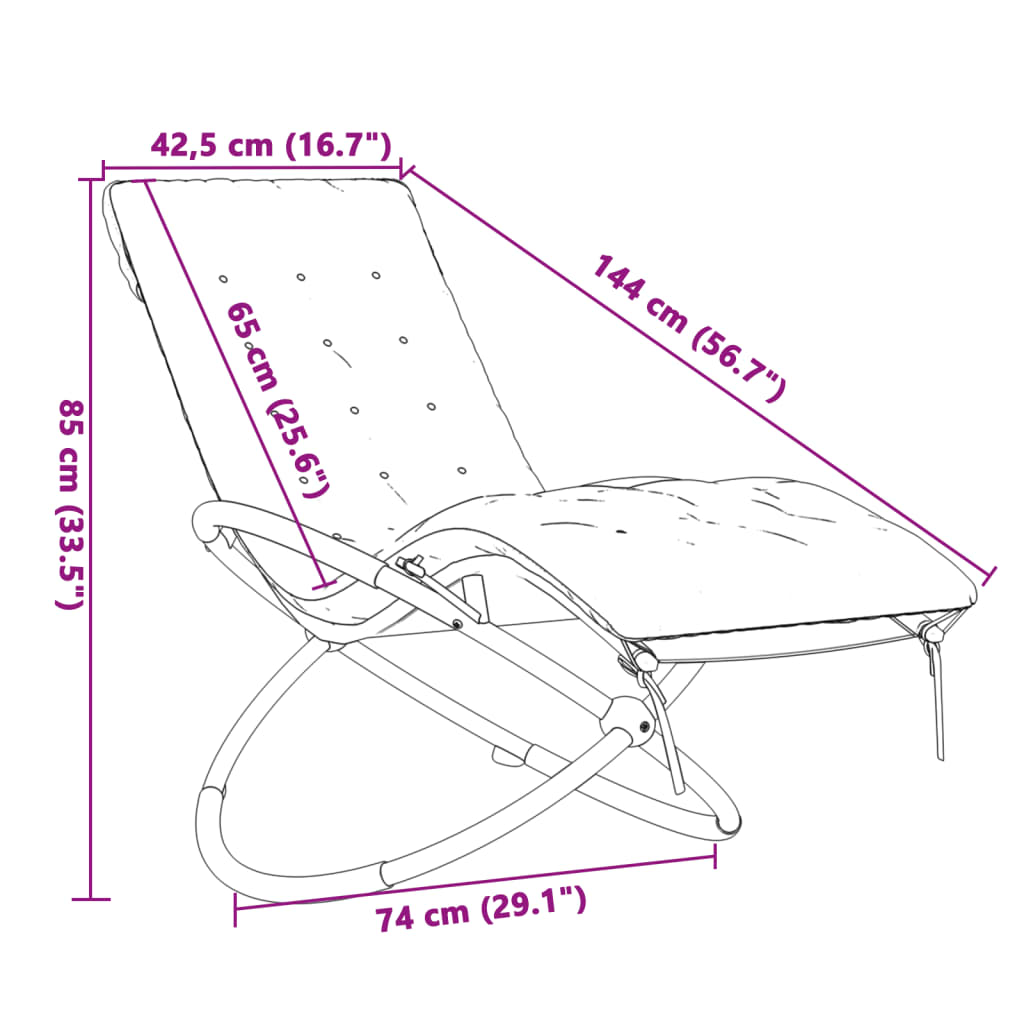 Geometrisk solsäng med dyna svart och grå stål