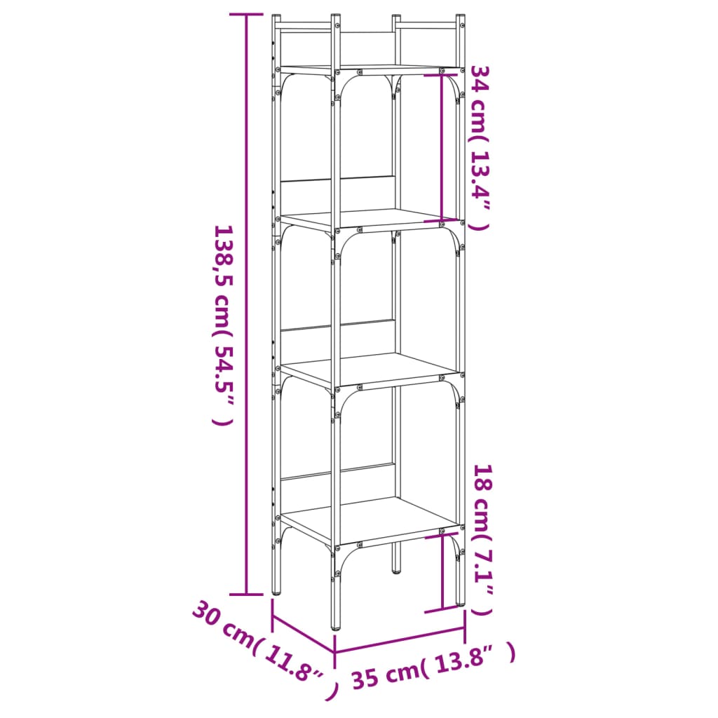 Bokhylla 4 hyllplan svart 35x30x138,5 cm konstruerat trä