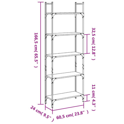 Bokhylla 5 hyllplan sonoma-ek 60,5x24x166,5 cm konstruerat trä