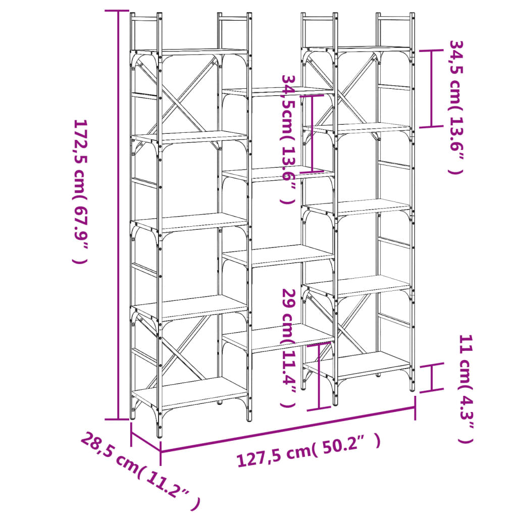 Bokhylla brun ek 127,5x28,5x172,5 cm konstruerat trä