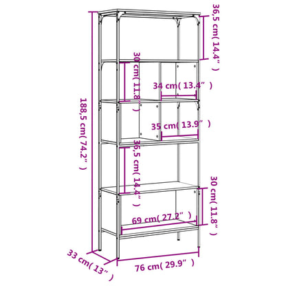 Bokhylla 5 hyllplan svart 76x33x188,5 cm konstruerat trä