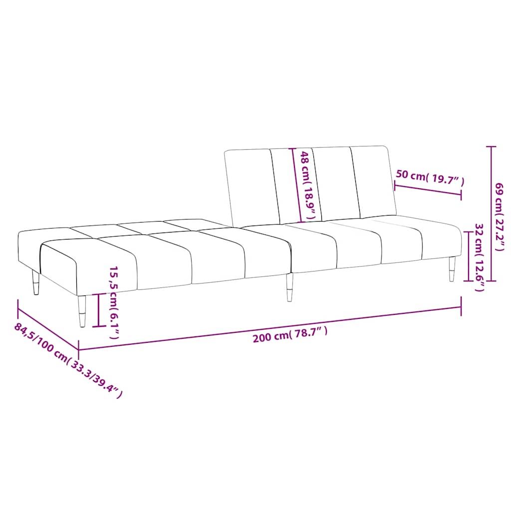 Bäddsoffa 2-sits vinröd sammet