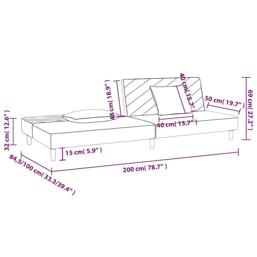 Bäddsoffa 2-sits med två kuddar taupe tyg