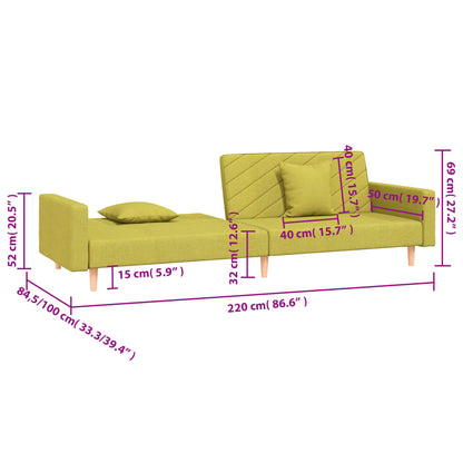 Bäddsoffa 2-sits med två kuddar grön tyg