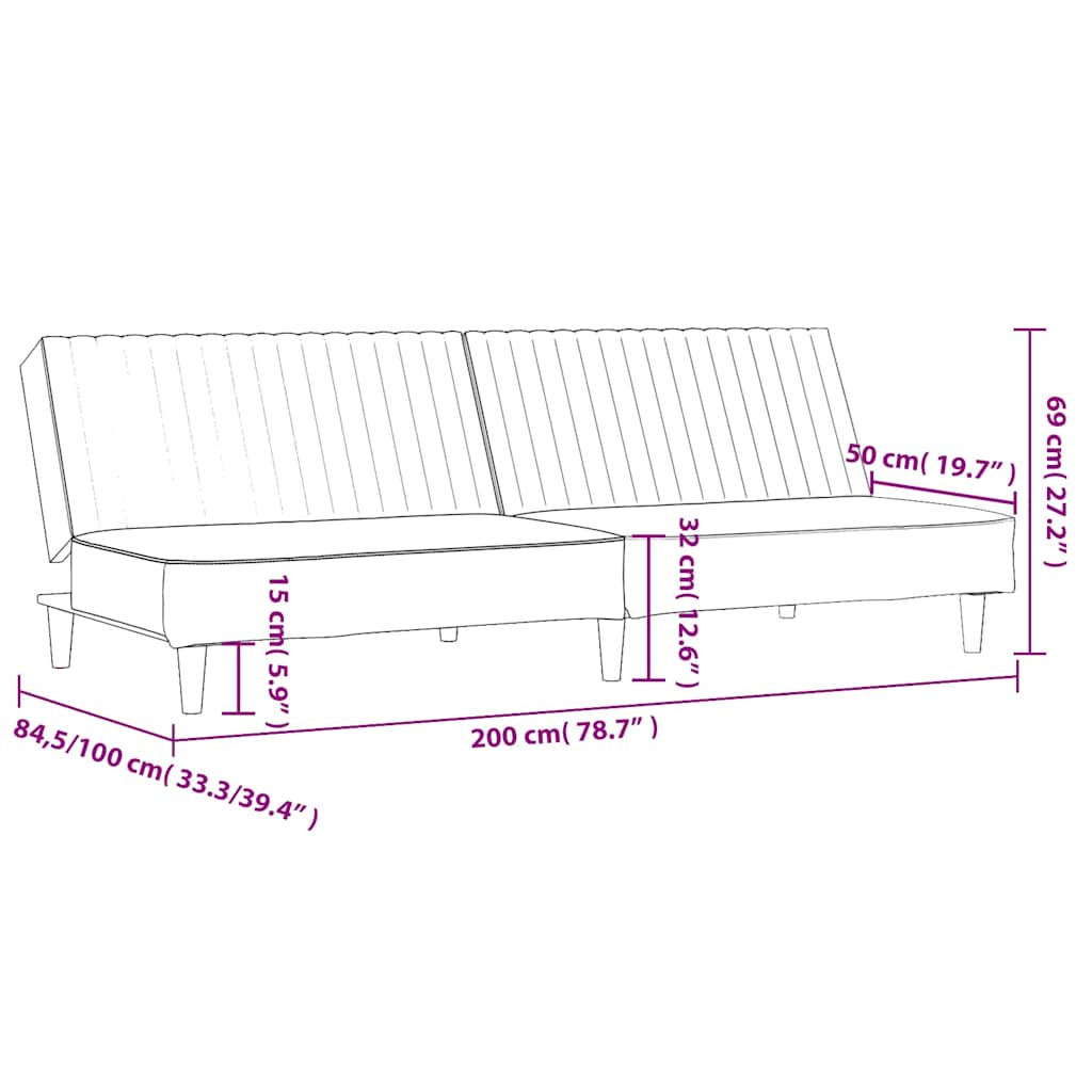 Bäddsoffa 2-sits grå konstläder