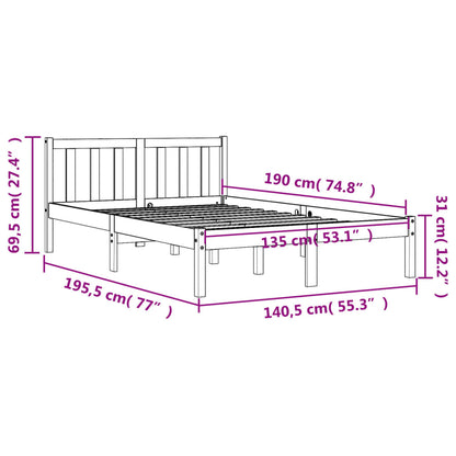 Sängram utan madrass vaxbrun 135x190 cm massiv furu