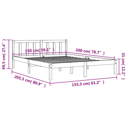 Sängram utan madrass vaxbrun 150x200 cm massiv furu