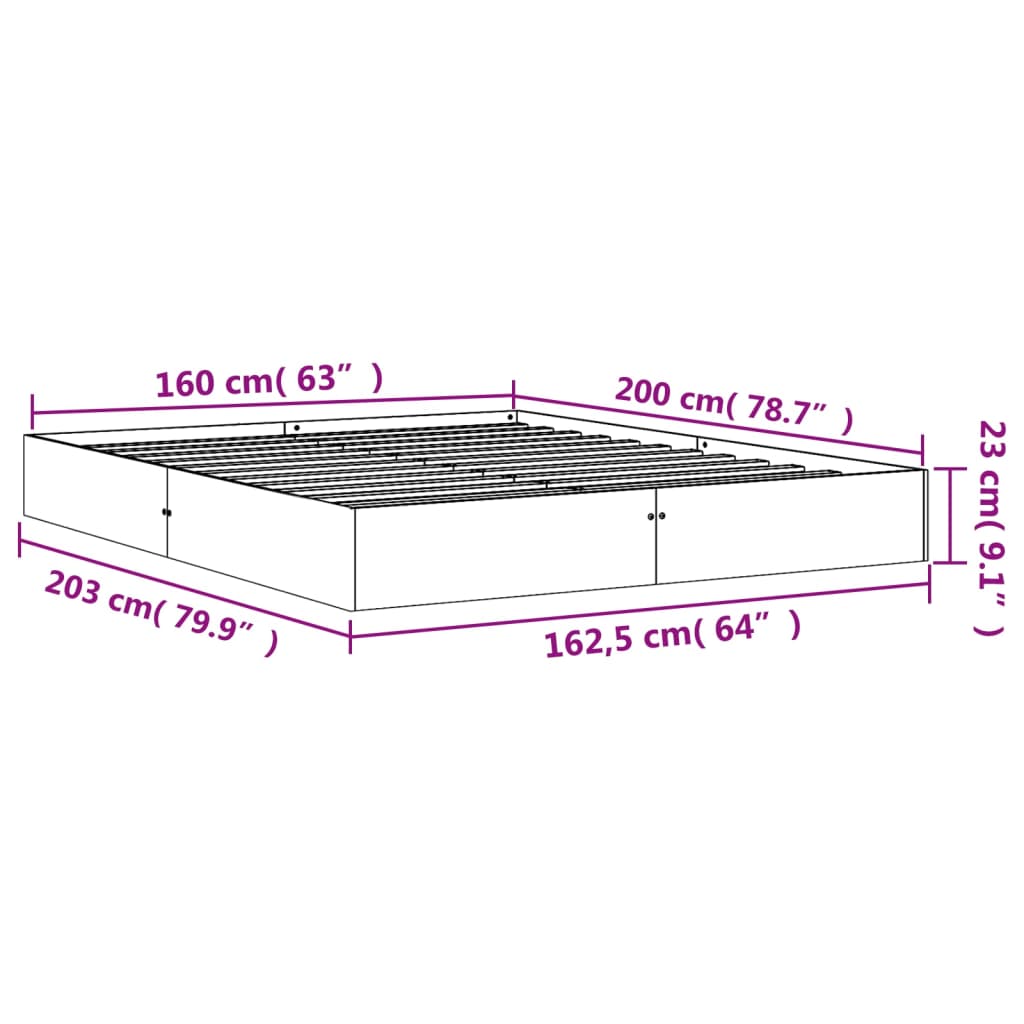 Sängram utan madrass vaxbrun 160x200 cm massiv furu