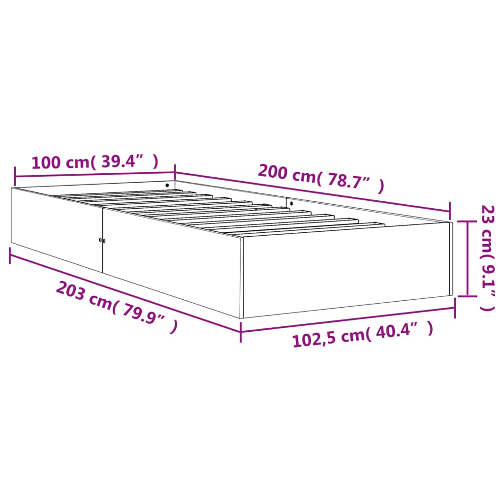 Sängram utan madrass vaxbrun 100x200 cm massiv furu