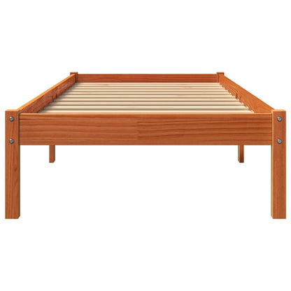 Sängram utan madrass vaxbrun 75x190 cm massiv furu