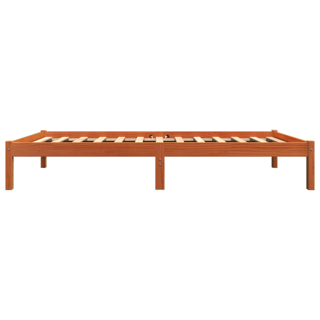 Sängram utan madrass vaxbrun 75x190 cm massiv furu
