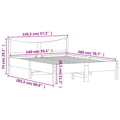 Sängram utan madrass vaxbrun 140x200 cm massiv furu