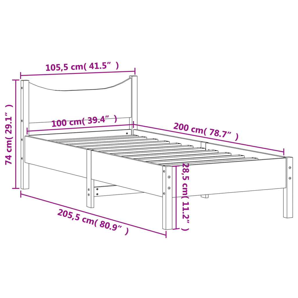 Sängram utan madrass vit 100x200 cm massiv furu