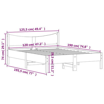 Sängram utan madrass 120x190 cm massiv furu