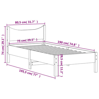 Sängram utan madrass vaxbrun 75x190 cm massiv furu