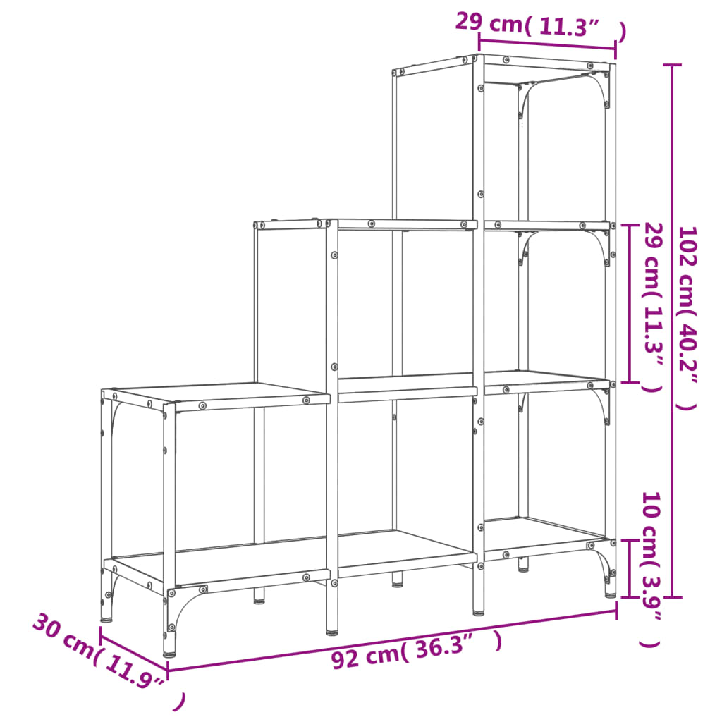 Bokhylla brun ek 92x30x102 cm konstruerat trä och metall