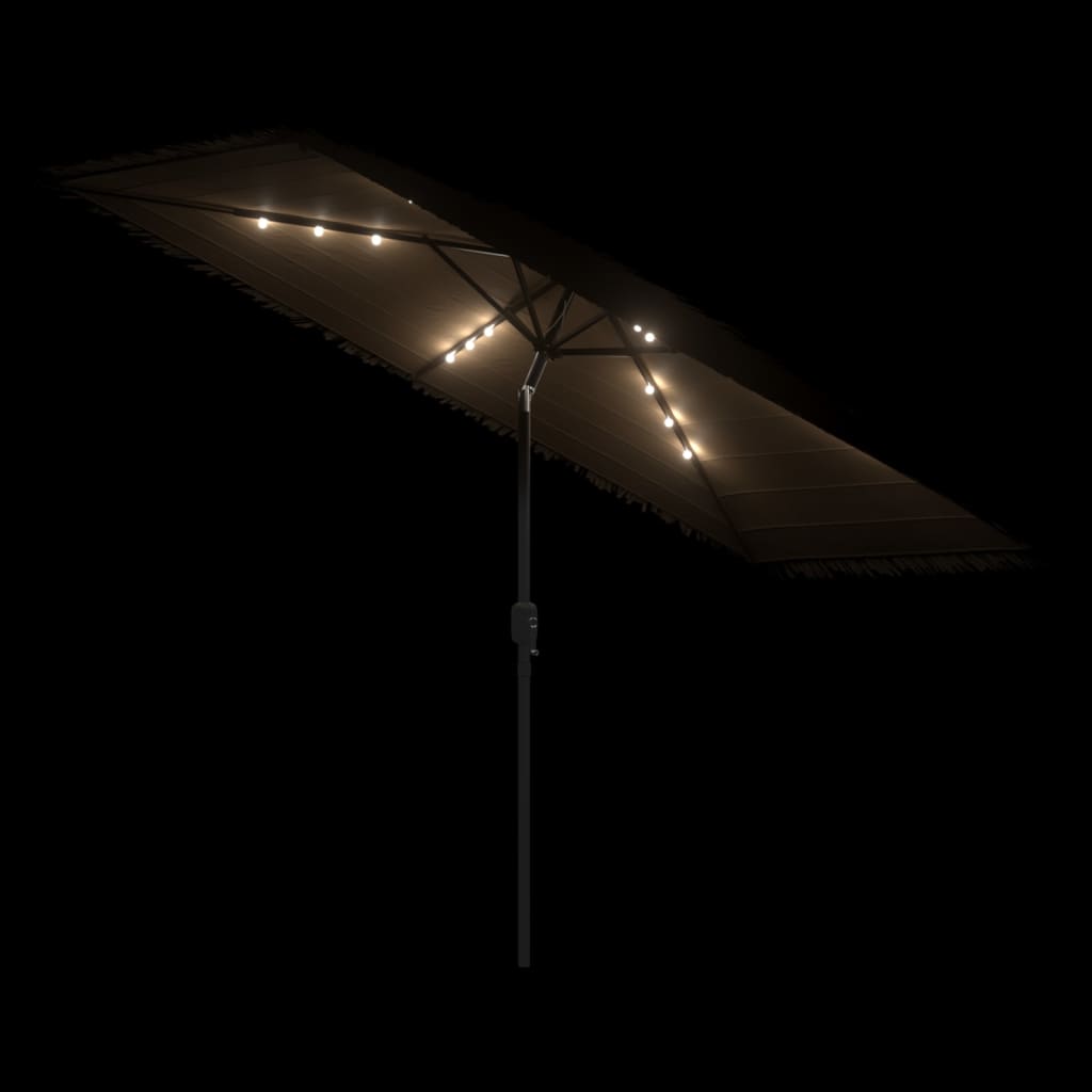 Trädgårdsparasoll med LEDs och stålstång brun 300x200x250 cm