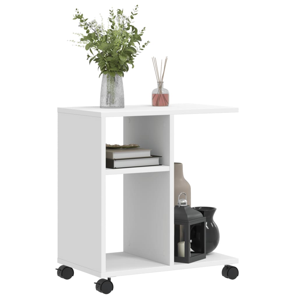 Sidobord med hjul vit 50x30x55 cm konstruerat trä