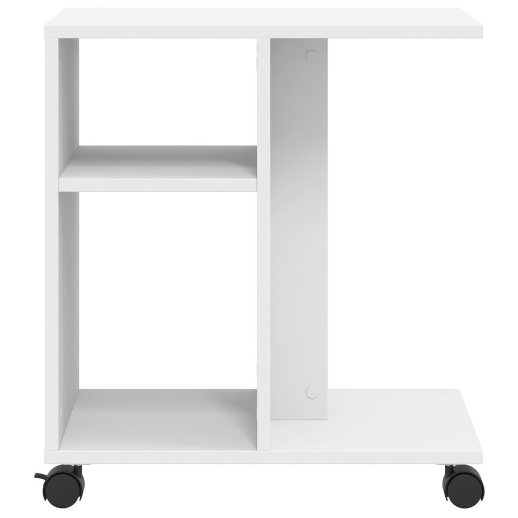 Sidobord med hjul vit 50x30x55 cm konstruerat trä