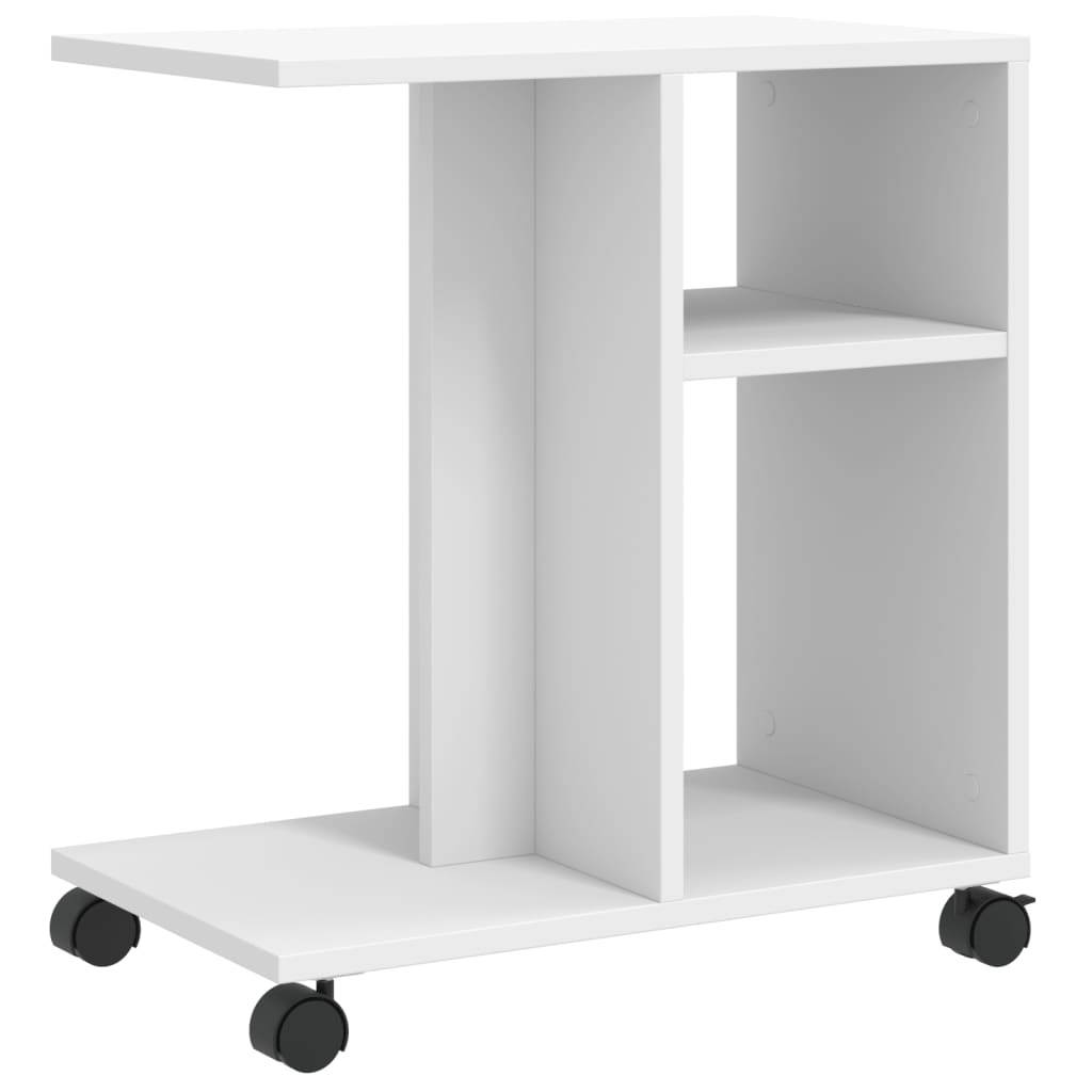 Sidobord med hjul vit 50x30x55 cm konstruerat trä