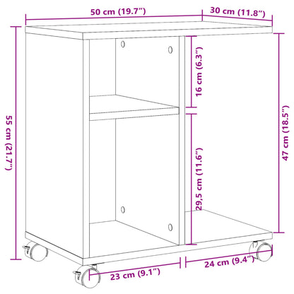 Sidobord med hjul vit 50x30x55 cm konstruerat trä