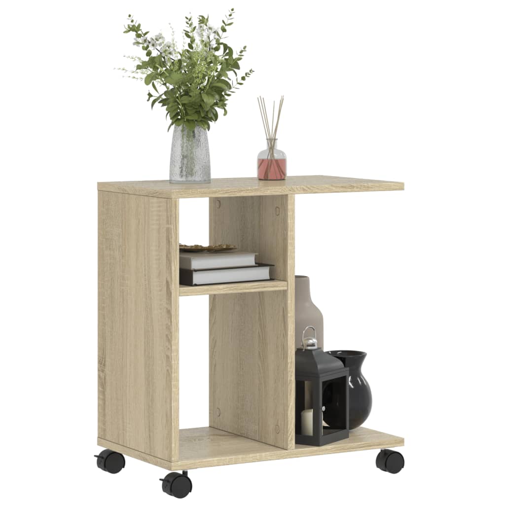 Sidobord med hjul sonoma-ek 50x30x55,5 cm konstruerat trä