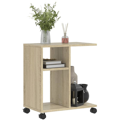 Sidobord med hjul sonoma-ek 50x30x55,5 cm konstruerat trä