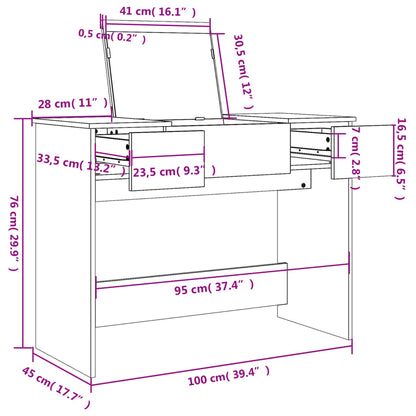 Sminkbord med spegel betonggrå 100x45x76 cm