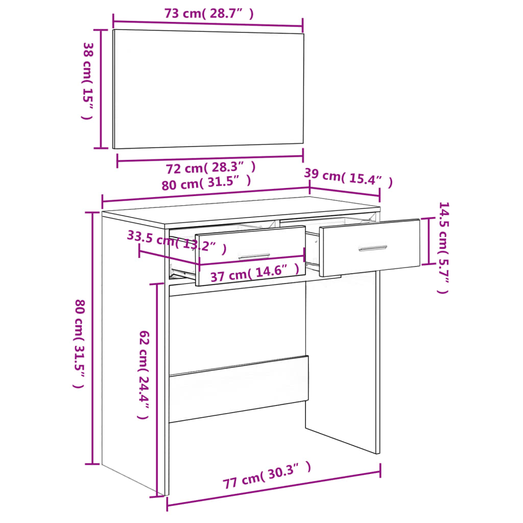 Sminkbord med spegel svart 80x39x80 cm