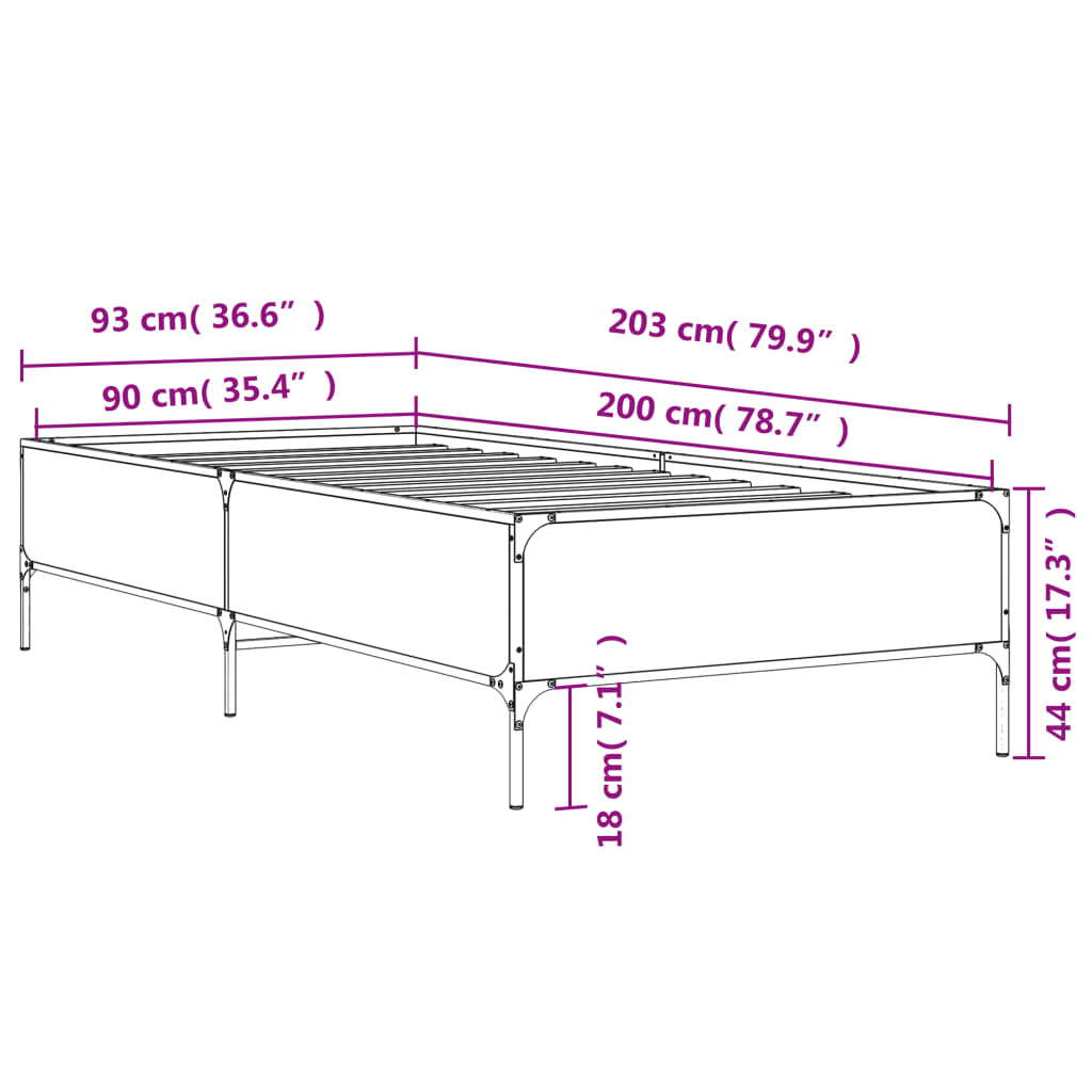 Sängram svart 90x200 cm konstruerat trä och metall