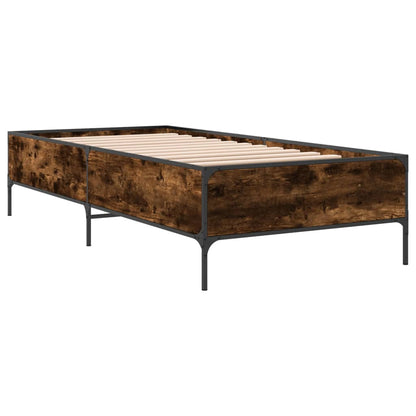 Sängram rökfärgad ek 75x190 cm konstruerat trä och metall
