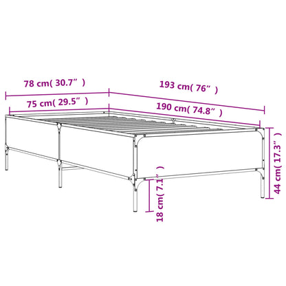 Sängram rökfärgad ek 75x190 cm konstruerat trä och metall