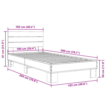 Sängram rökfärgad ek 100x200 cm konstruerat trä och metall