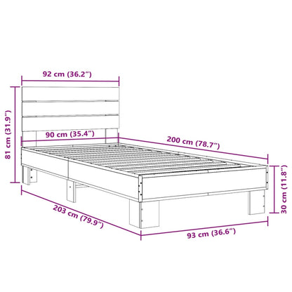 Sängram rökfärgad ek 90x200 cm konstruerat trä och metall