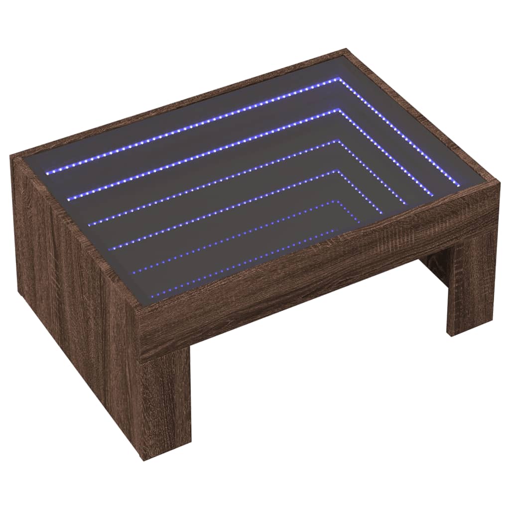 Soffbord med Infinity LEDs brun ek 70x50x30 cm