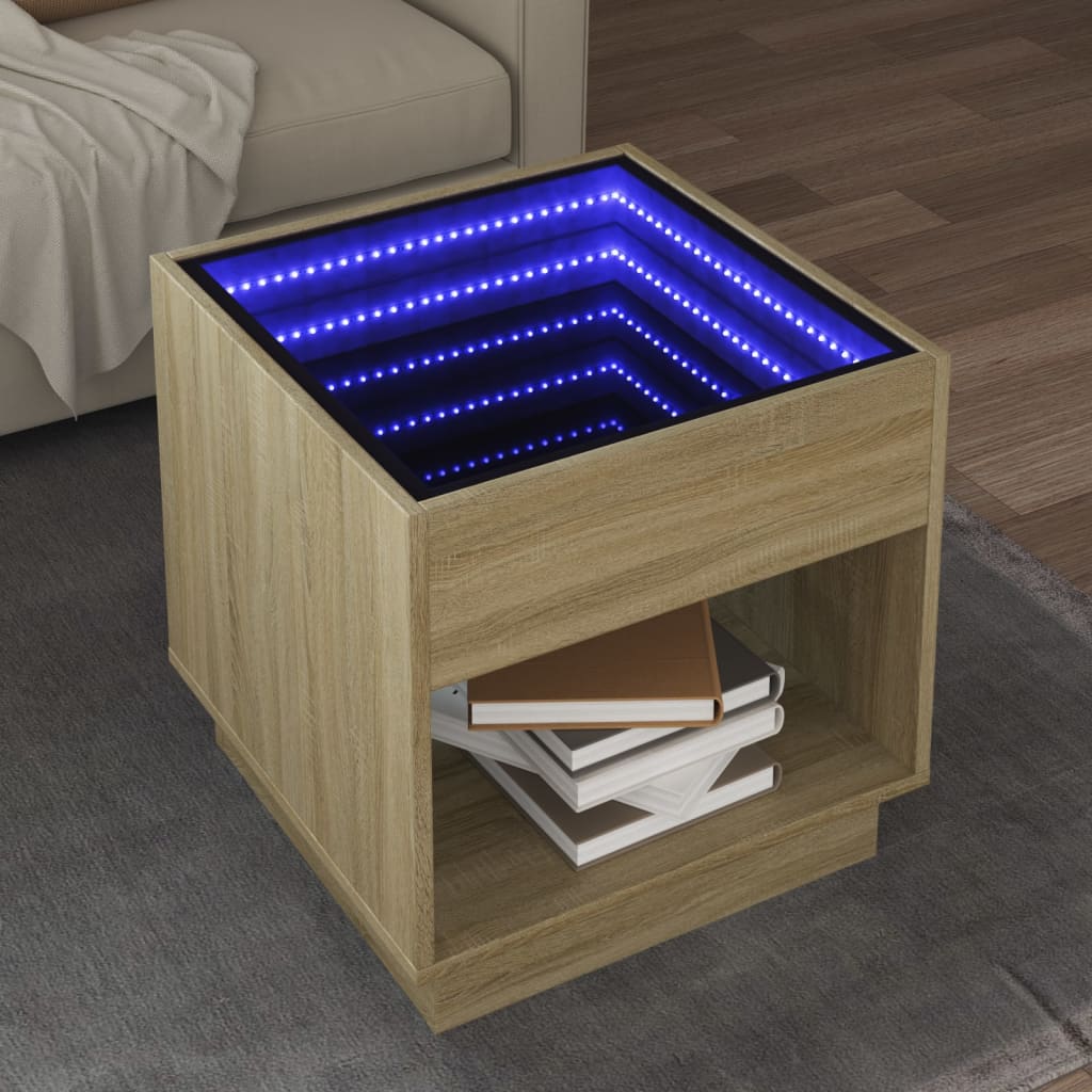 Soffbord med Infinity LEDs sonoma-ek 50x50x50 cm