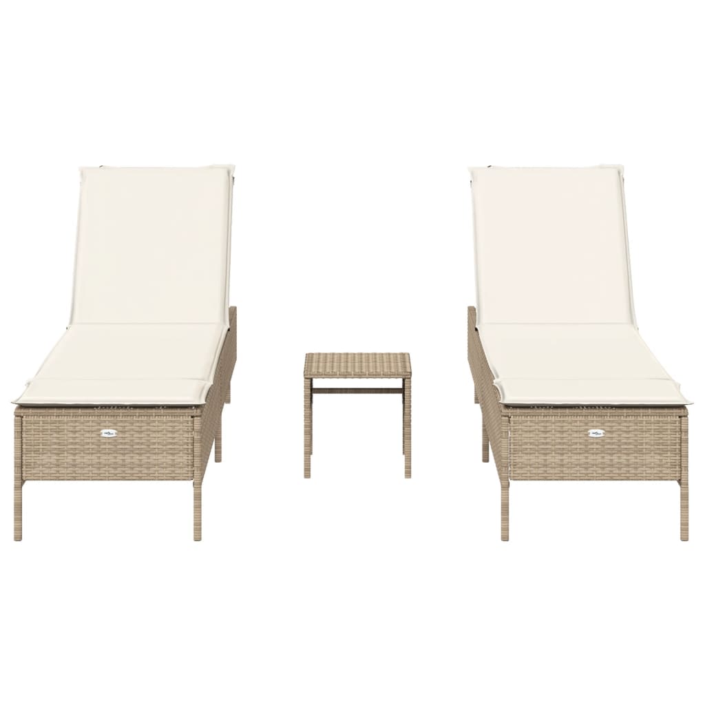 Solsängar med dynor set 3 delar beige konstrotting